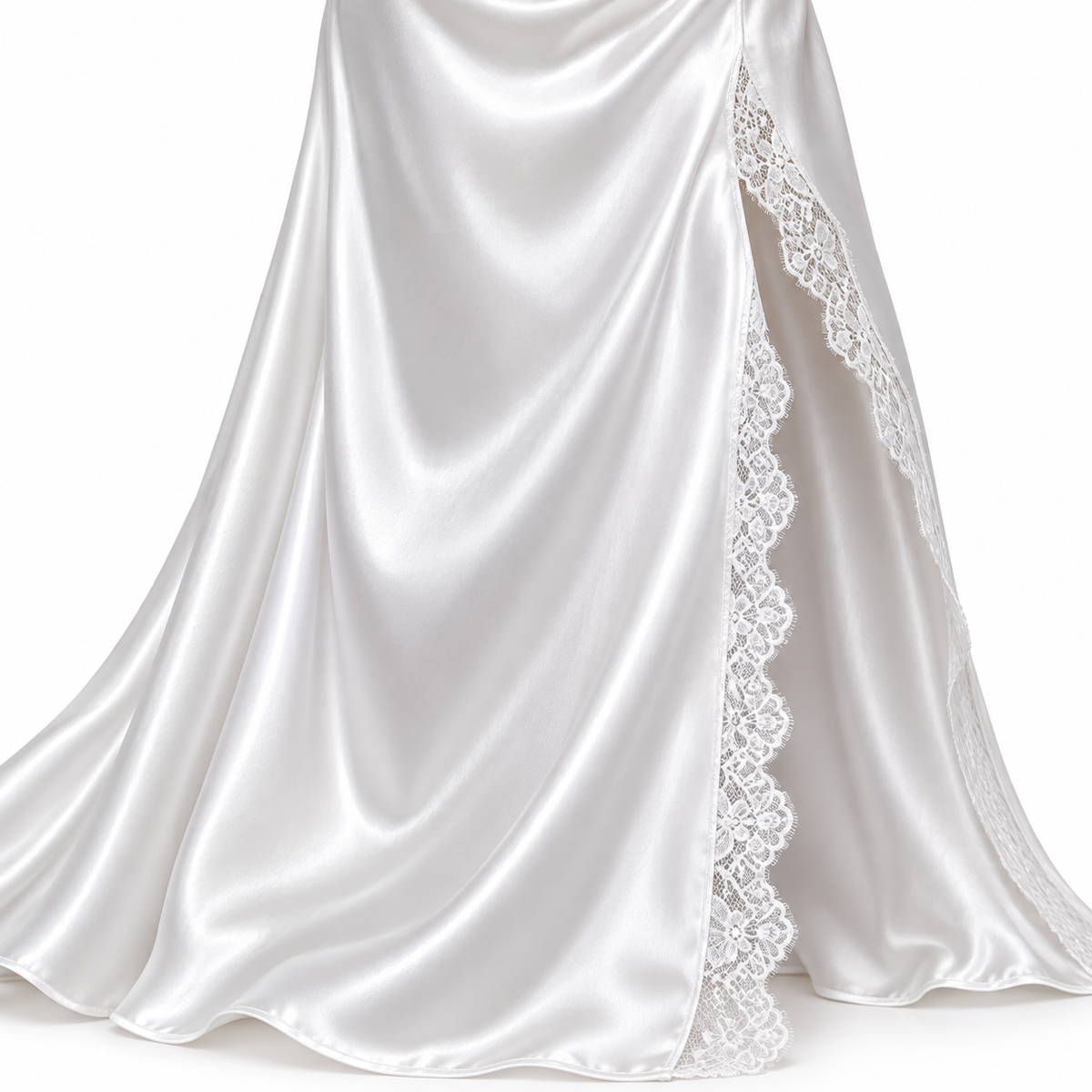 Bridal Satin Lace-Slit Long Gown