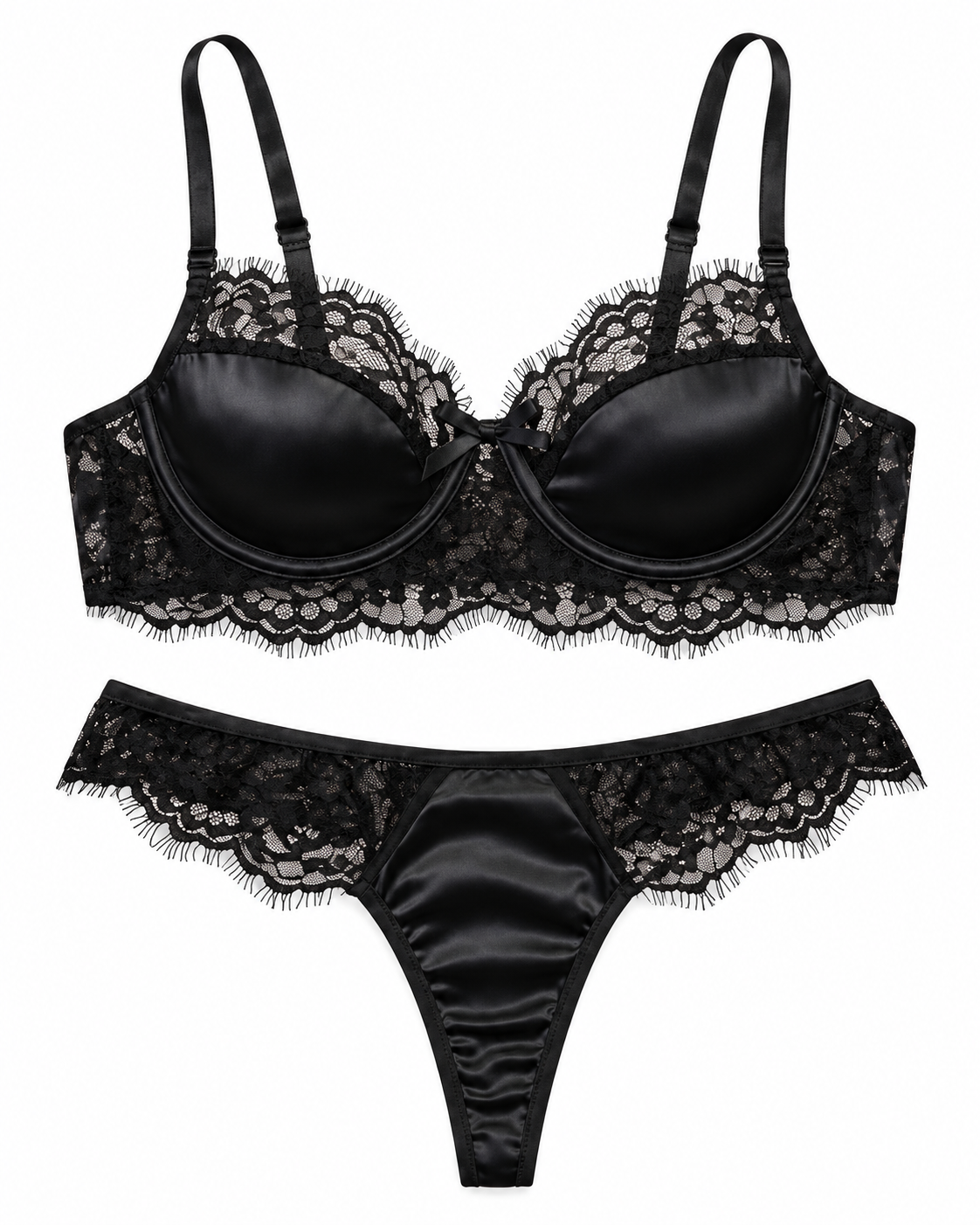 Noir Satin Lace Set