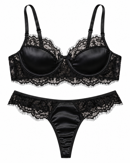 Noir Satin Lace Set