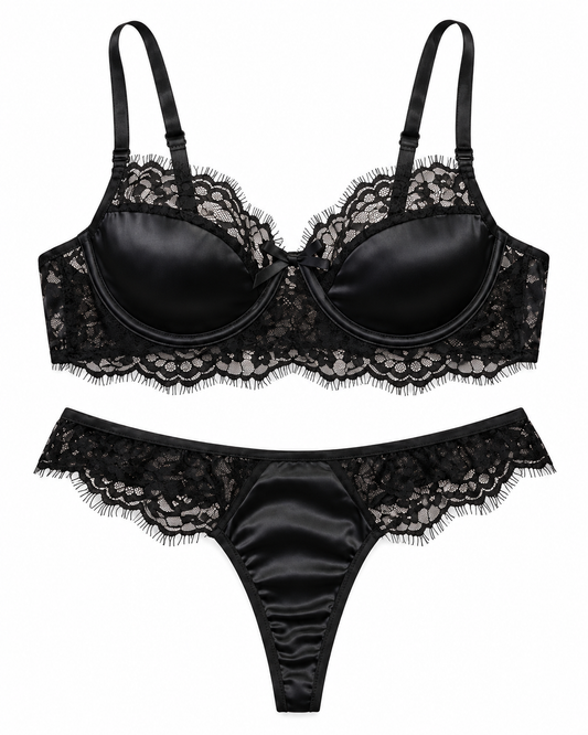 Noir Satin Lace Set
