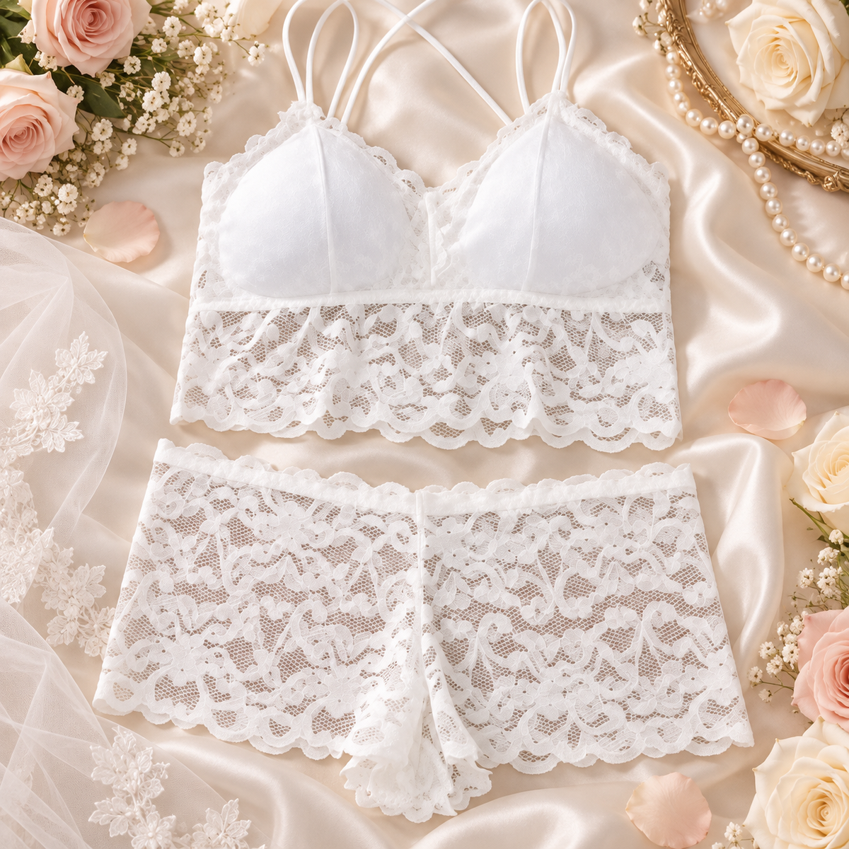 Bridal Lace Cami & Boyshort Set