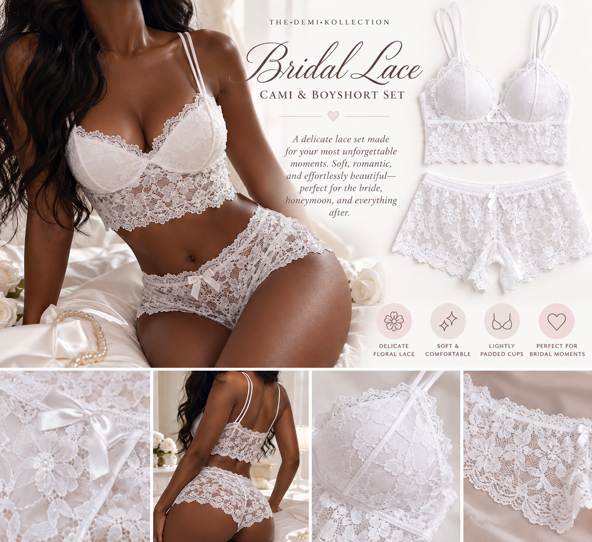 Bridal Lace Cami & Boyshort Set