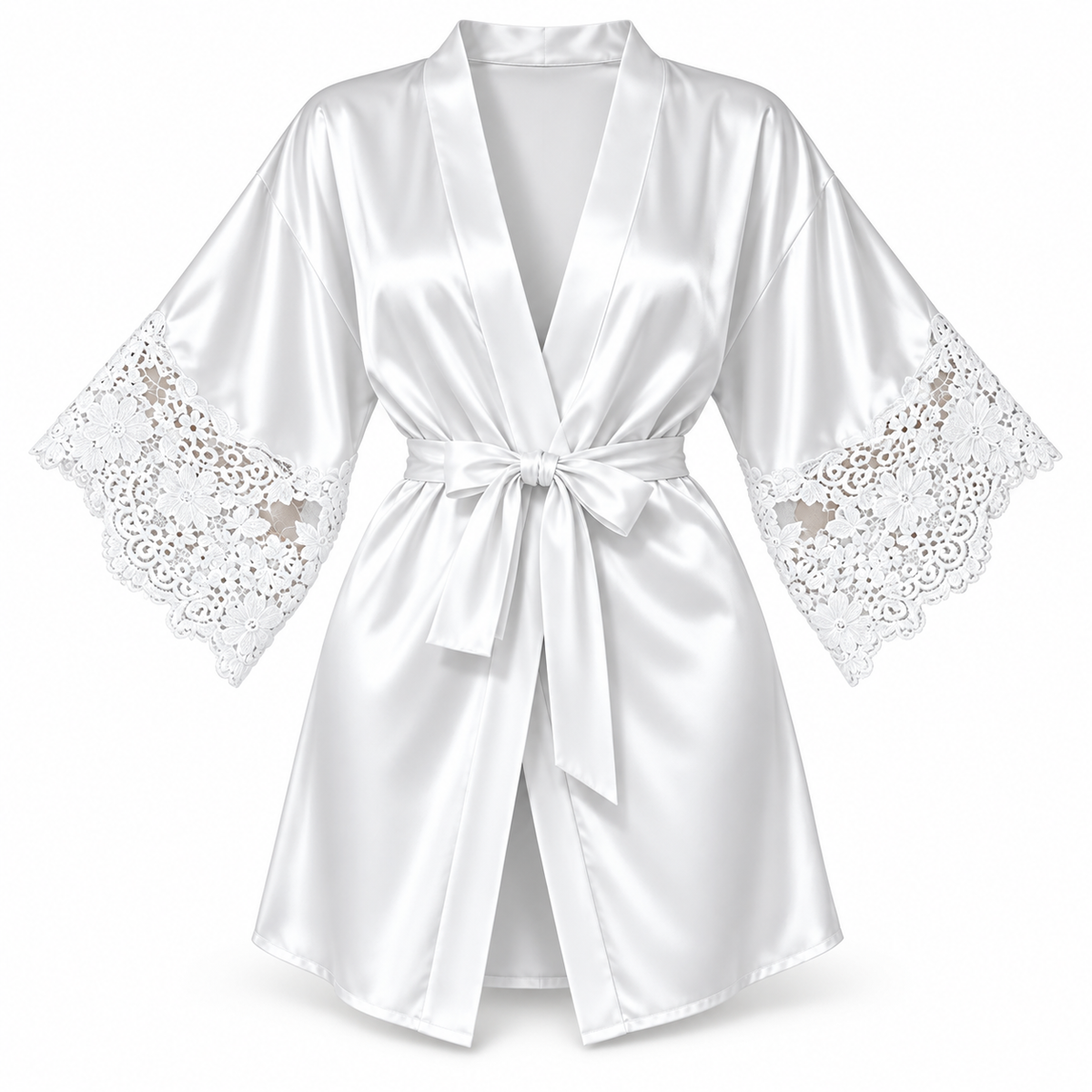 Bridal Satin Lace-Sleeve Robe