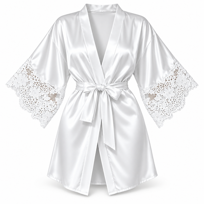 Bridal Satin Lace-Sleeve Robe