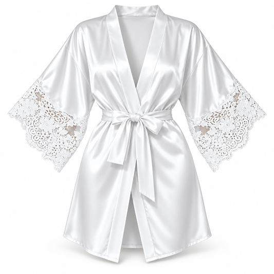 Bridal Satin Lace-Sleeve Robe