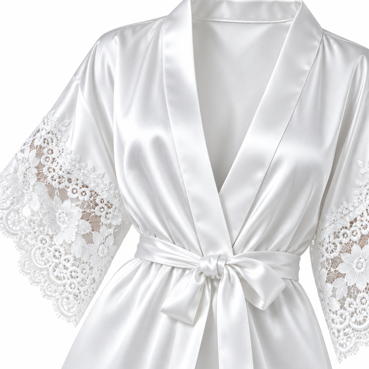 Bridal Satin Lace-Sleeve Robe