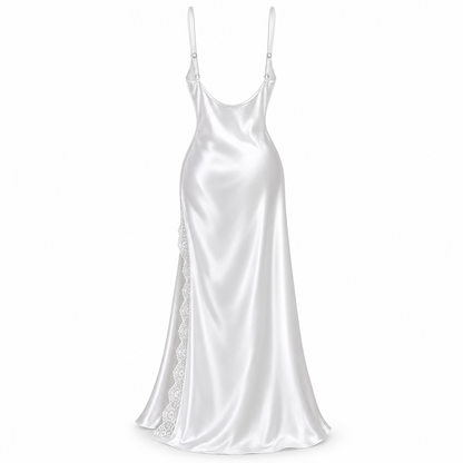 Bridal Satin Lace-Slit Long Gown