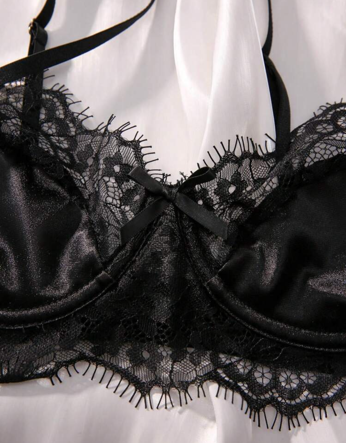 Noir Satin Lace Set