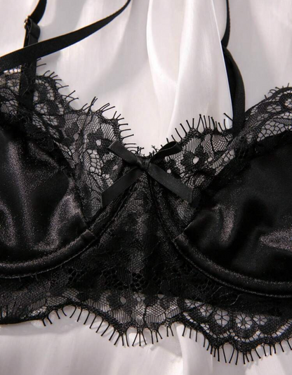 Noir Satin Lace Set