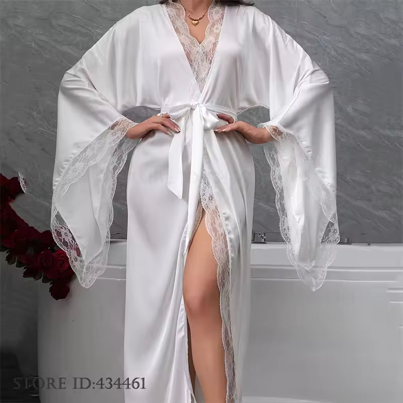 Bridal Satin & Lace Long Robe