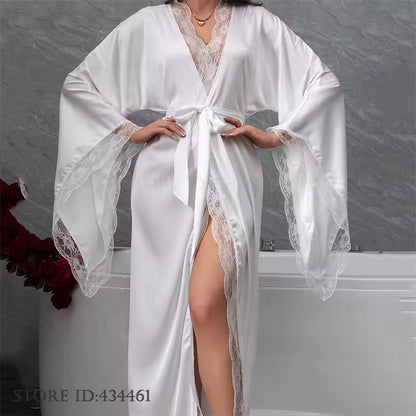 Bridal Satin & Lace Long Robe